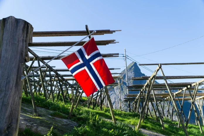 Norsk flagg som henger på et flagg